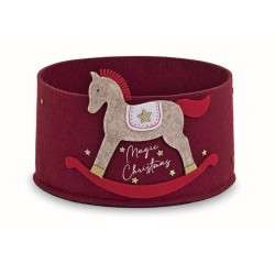 Panier en feutrine Rouge avec Cheval à bascule Noël ø 22 H12CM