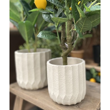 Cache pot blanc effet Sablé | Artiflor | Grossiste Fleuristes