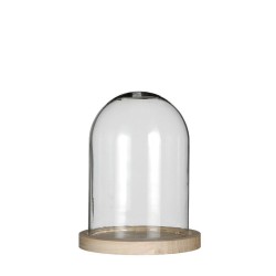 Cloche en verre sur plateau bois ø17 H25cm