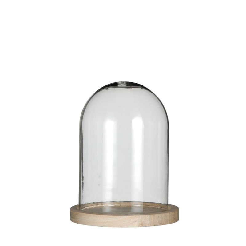 Cloche en verre sur plateau bois ø14 H21cm