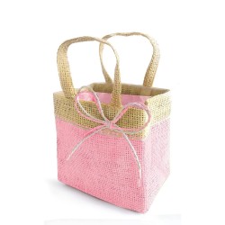 Sac imitation jute coloris rose 16x10x16 cm