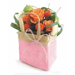 Sac imitation jute coloris rose 8x13,5x13 cm