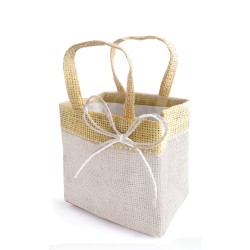 Sac imitation jute 8x13,5x13 cm coloris blanc