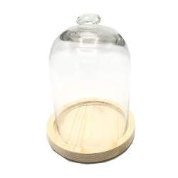 Cloche sur plateau bois avec diamant ø12,5cm  H18,5cm